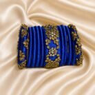 KBangle401a 8 pcs of royal blue kundan bangle set with karas