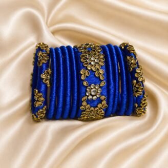 KBangle401a 8 pcs of royal blue kundan bangle set with karas
