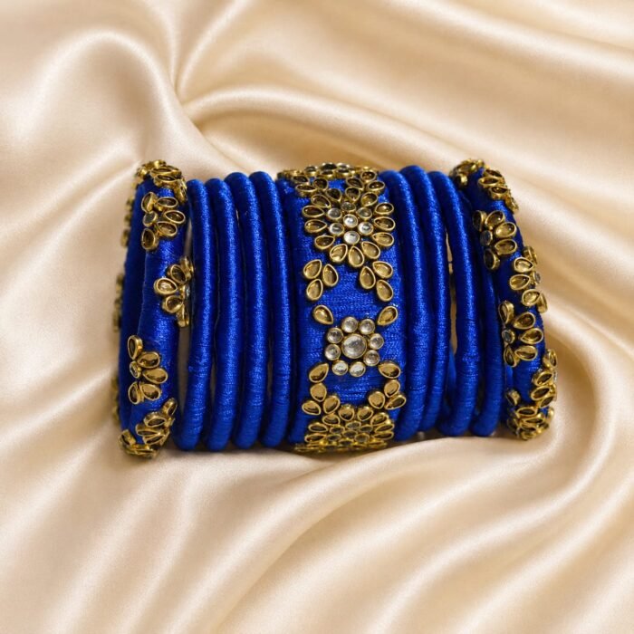 KBangle401a 8 pcs of royal blue kundan bangle set with karas
