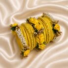 KBangle403 All Yellow Bangle Set With Flower Embellishment