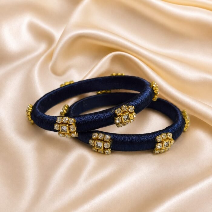 IMG-20260630-WA0139 KBangle379a Pair of Navy Blue Bangles With Golden Embellishment