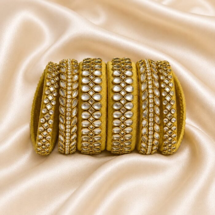 KBangle400 6 pcs of yellow kundan bangle set