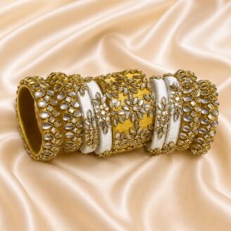 KBangle398a 8 pcs of Yellow & White Kundan Bangles with Kara