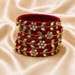 KBangle12 4pcs Red Kundan Bangle Set