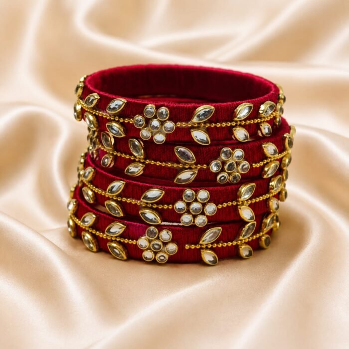 KBangle12 4pcs Red Kundan Bangle Set