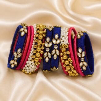 KBangle02 Blue & Pink Bangle Set with Embellishments