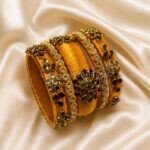 KBangle9 5pcs of Golden Kundan Bangle Set