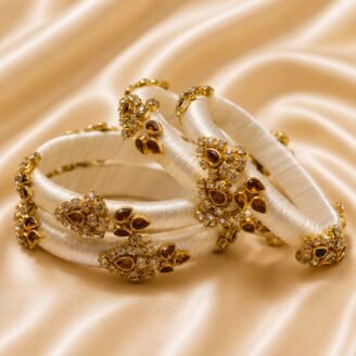 KBangle179 4pcs White Kundan Bangle Set