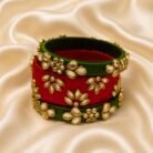 KBangle171 3pcs Green & Red Kundan Bangle Set