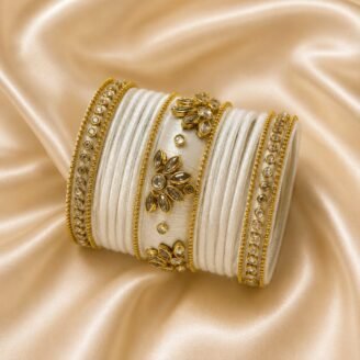 KBangle157 Simple White Kundan Bangle Set