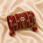 KBangle317 12 Pcs Red & Gold Kundan Bangles With Middle Kara