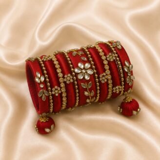 KBangle317 12 Pcs Red & Gold Kundan Bangles With Middle Kara