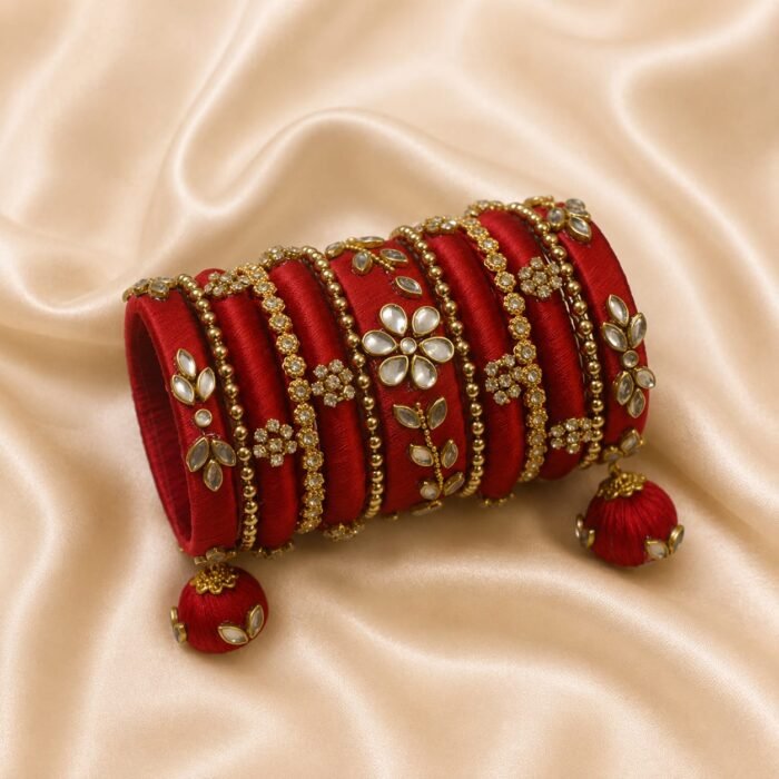 IMG-20260724-WA0150 KBangle317 12 Pcs Red & Gold Kundan Bangles With Middle Kara