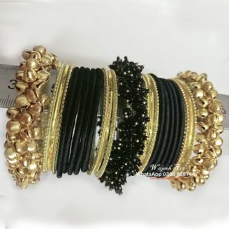 KBangle273a Black & Gold Kundan Bangles With Embellishments