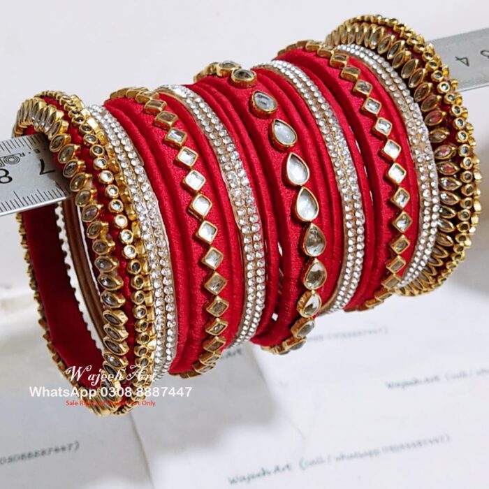 KBangle276 laal kundan bangles for wedding & eid