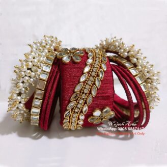 KBangle281 Maroon Kundan Bangle Set