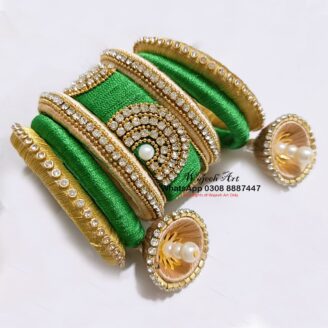 KBangle282 Parrot Green Bangles Set With Perfect Gold Embellishment