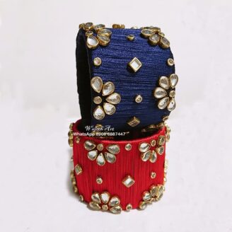 KBangle287 Pair of Blue & Red Kundan Bangles
