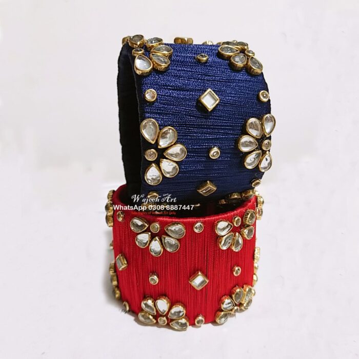 KBangle287 Pair of Blue & Red Kundan Bangles