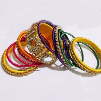 KBangle290 Multi Color Bangle Set With Middle Kara
