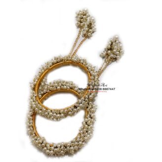 KBangle292 Pair of Beige Color Kundan Bangles With Pearls