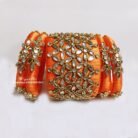 KBangle295 Orange Kundan Bangle Set