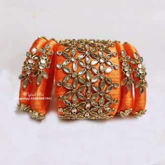 KBangle295 Orange Kundan Bangle Set