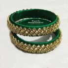 KBangle302 Pair of Emerald Green Kundan Bangles