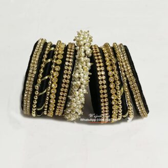 Black & Gold Kundan Bangle With Middle Kara