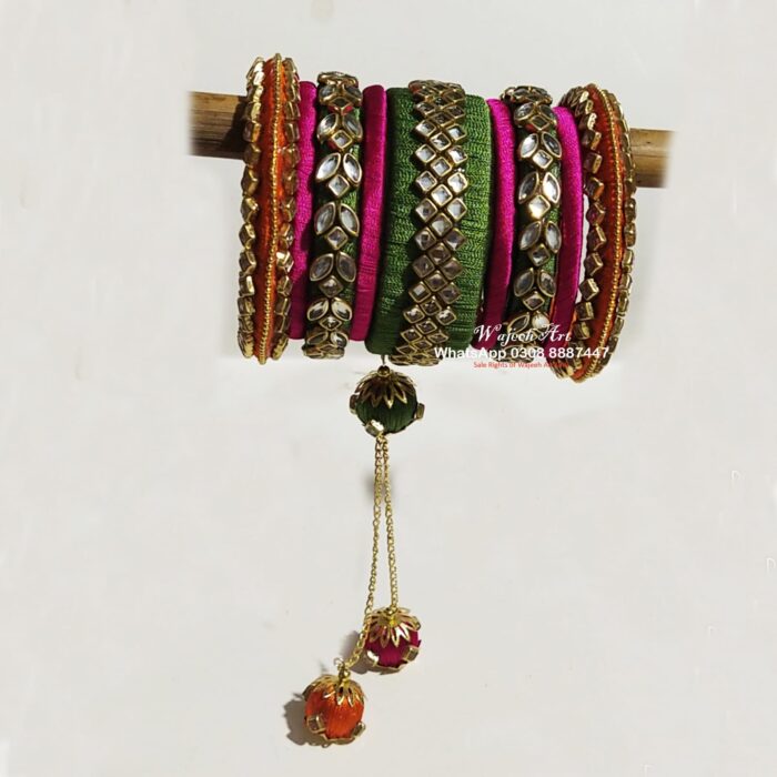 KBangle308 Three Color Kundan Bangles With Tassles