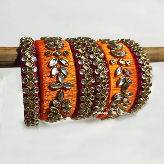 KBangle310 Pink & Orange Kundan Bangle Set