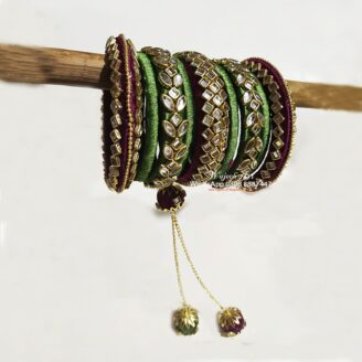 KBangle312 Green & Maroon Kundan Bangle And Kara Set