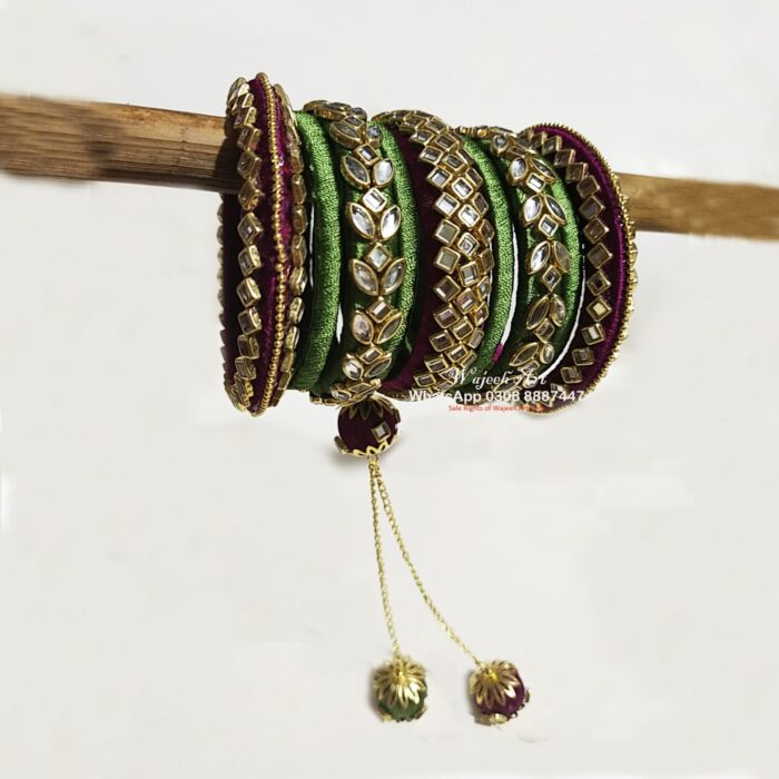 KBangle312 Green & Maroon Kundan Bangle And Kara Set
