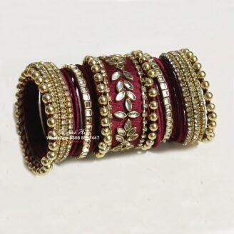 KBangle313 Maroon & Gold Kundan Bangle Set