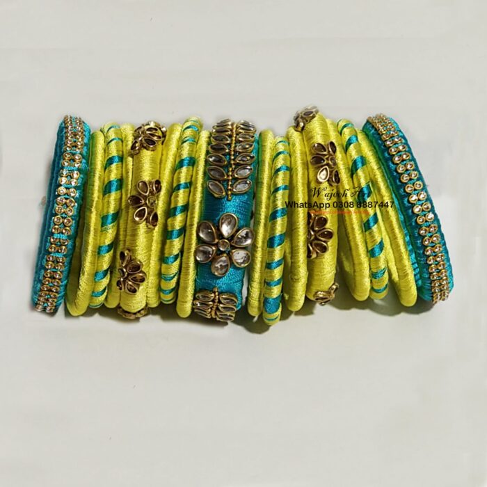 KBangle314 lime & skyblue 2 color kundan bangles
