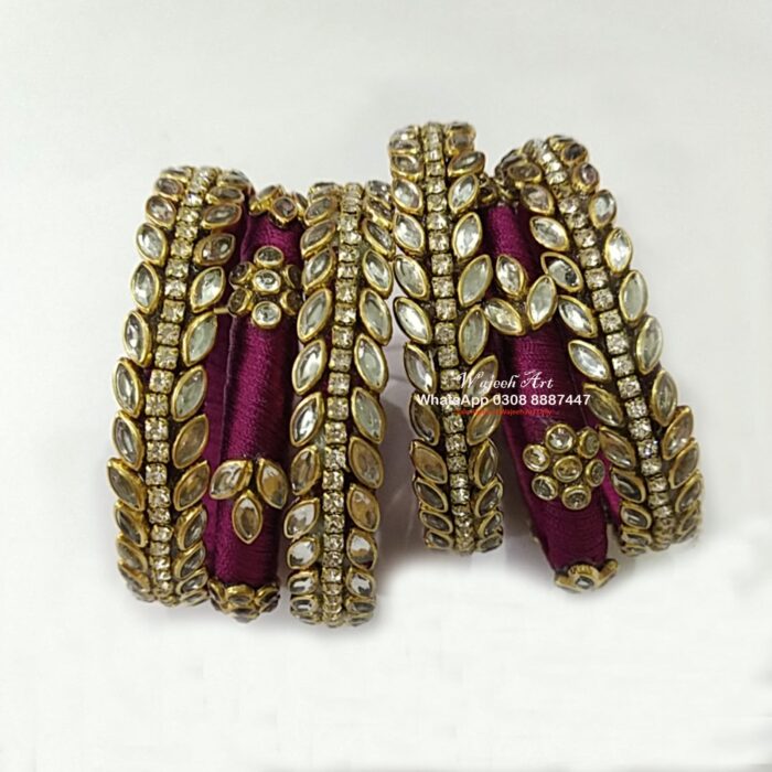 KBangle316 6 pcs maroon & gold kundan bangle and kara set