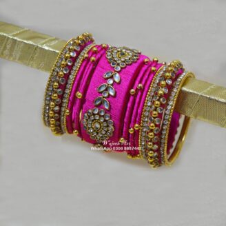 All Pink Kundan Bangle Set With Gold Embellishment