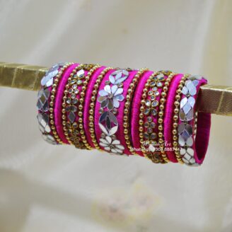 Pink Kundan Bangle Set With Special Mirror Work