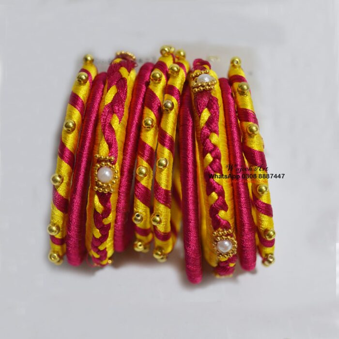 KBangle323 Yellow & Red Kundan Bangle Set With Pearls