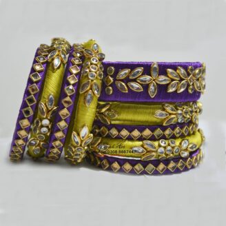 KBangle324 Olive Green & Purple Kundan Bangle Set
