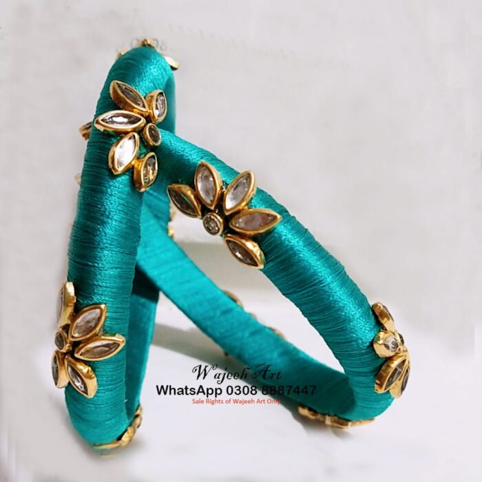 KBangle329 Pair of Sea Green Kundan Bangles