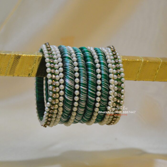 KBangle330 10 Pcs Double Color Thread Bangle Set With Pearls