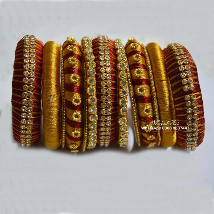 KBangle331 Red & Golden Bangle Set With Embellishment