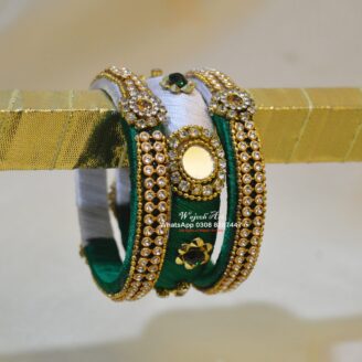 KBangle332 3 pcs Special Green & White Bangle Set With Embellishment