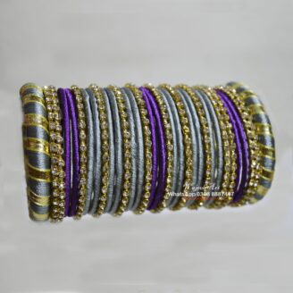KBangle333 Grey & Purple Silk Thread Bangle Set