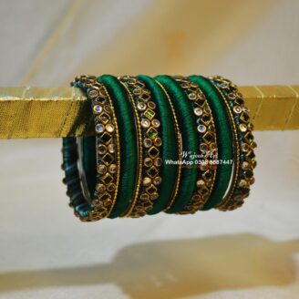 KBangle334b Golden & Green Kundan Bangles For Wedding & Eid
