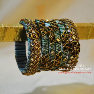 KBangle335 6 pcs white and green bangle set