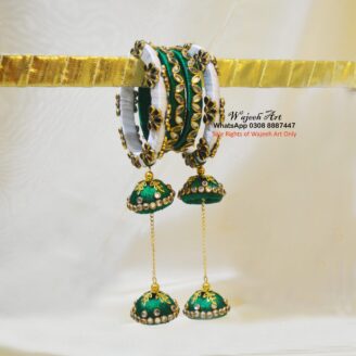 KBangle339 14 August Special White & Green Bangle Set