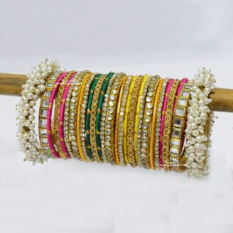 KBangle341 Colorful Kundan Bangle Set With Embellishment