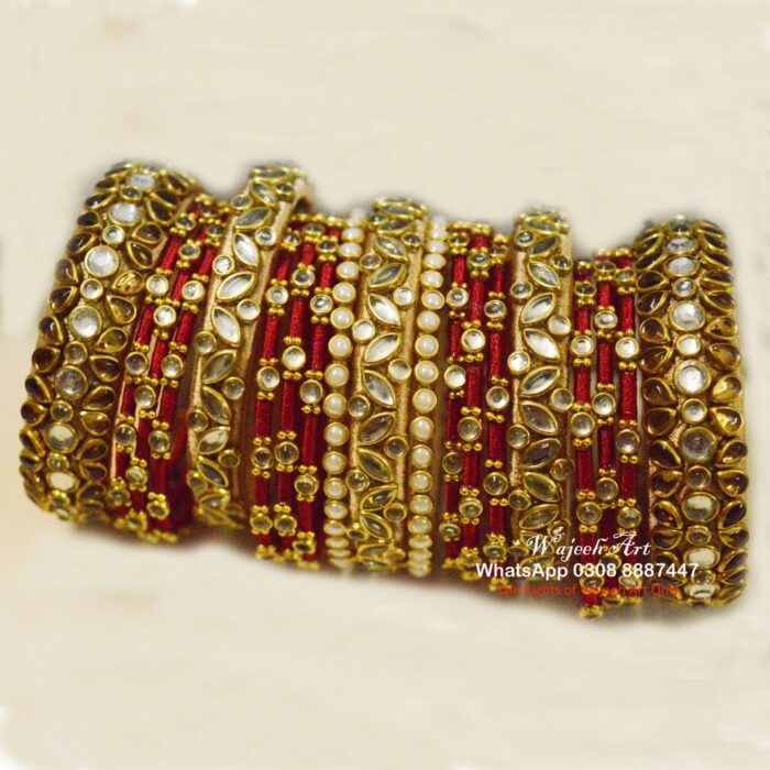 KBangle342 Gold & Red Kundan Bangle Set For Weddings